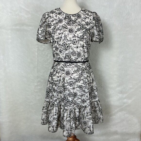 Gal Meets Glam Ivory, Black Fit & Flare Floral Embroidered Viola Raffia Dress 10 - Picture 1 of 6